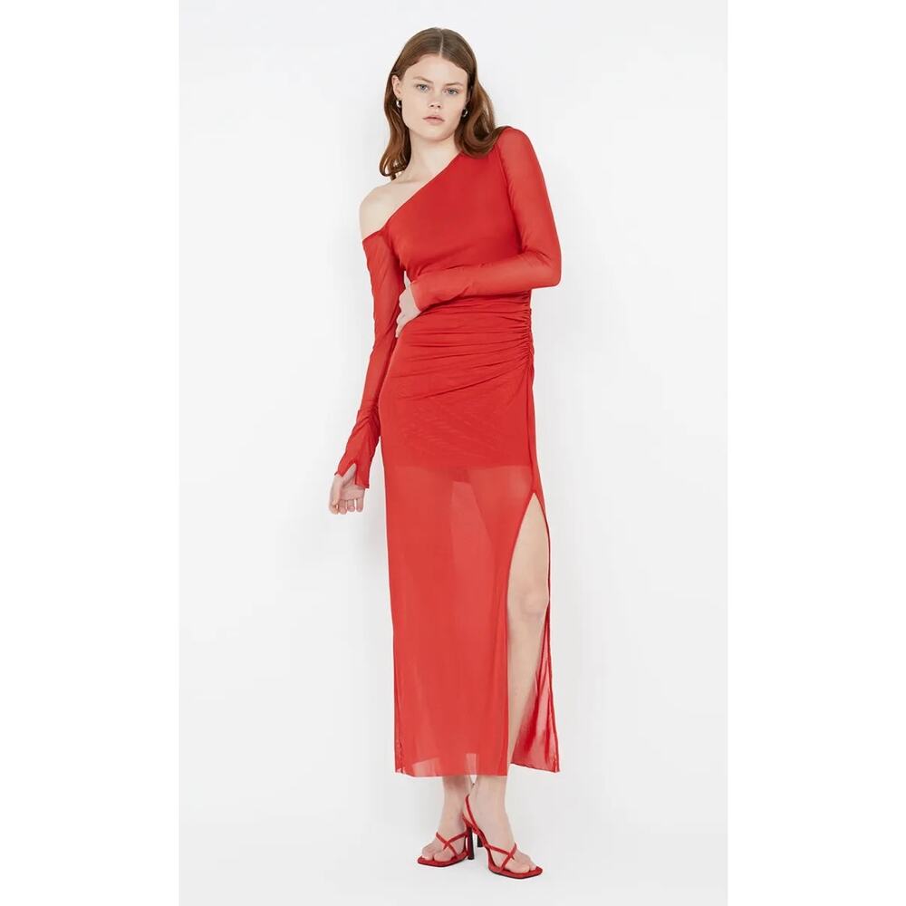 Bec + Bridge Fae Asym Long Sleeve Dress Rouge Red US 4